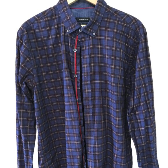 Bugatchi Button-Down Oxford Shirt: Vintage Collar Shirt Purple Plaid, Size Large - Picture 6 of 10